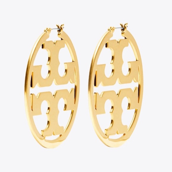 Tory Burch Authentic Miller Matte Gold Hoop Earrings - Picture 7 of 11